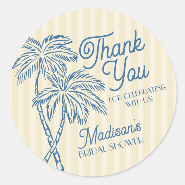 Yellow Palm Springs Beach Bridal Shower Favours Classic Round Sticker (Front)