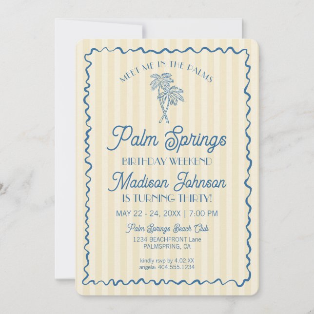 Yellow Palm Springs Pastel Beach Birthday Weekend Invitation (Front)