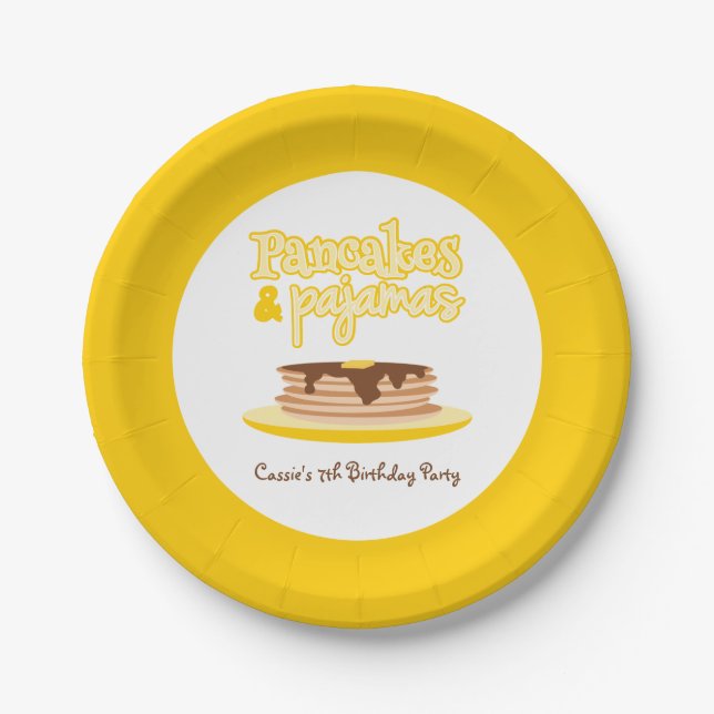 Yellow Pancakes and Pyjamas Birthday Party Paper Plate (Front)