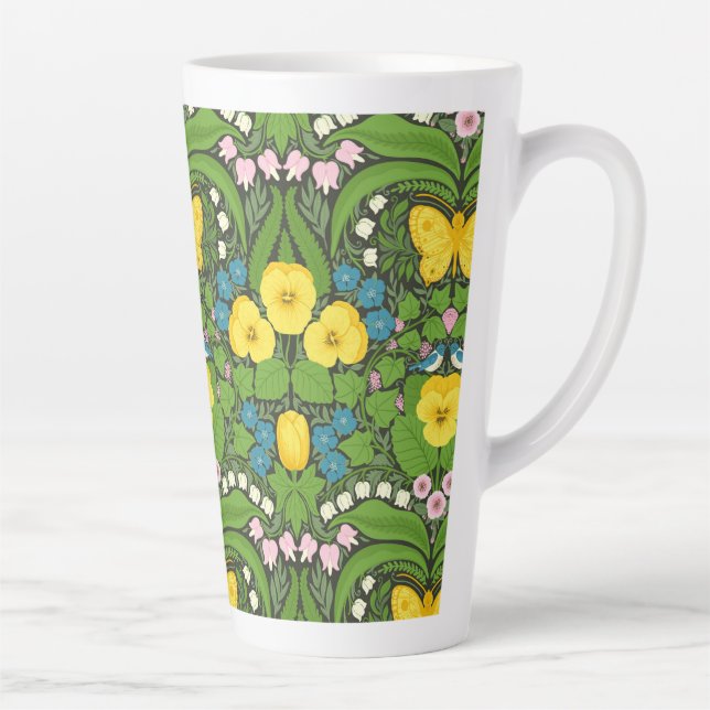 Yellow pansies, birds and butterflies latte mug (Right)