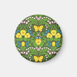 Yellow pansies, birds and butterflies magnet