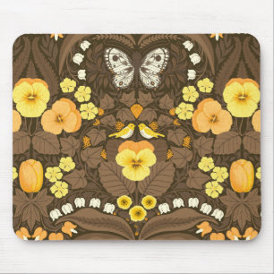 Yellow pansies, birds and butterflies mouse pad