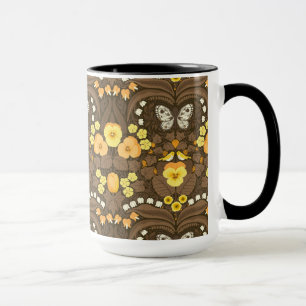 Yellow pansies, birds and butterflies mug