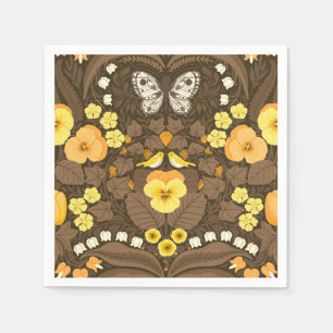 Yellow pansies, birds and butterflies napkin