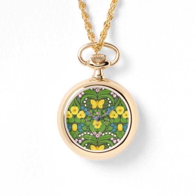 Yellow pansies, birds and butterflies watch (Front)