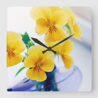 Yellow Pansies Purple Vase Pansy Flowers Spa Bath Square Wall Clock