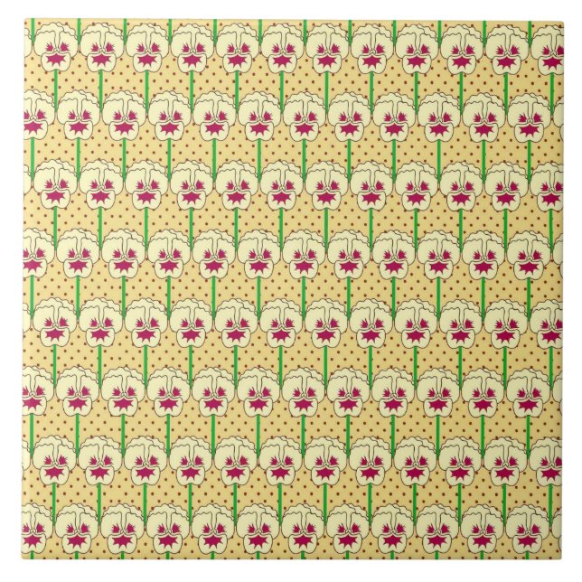 Yellow pansies - retro wallpaper pattern ceramic tile (Front)