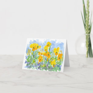 Yellow Pansy Flowers Watercolor Art Thank You