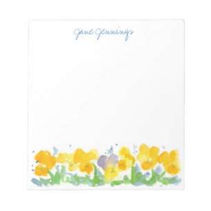 Yellow Pansy Flowers Watercolor Floral Art Notepad