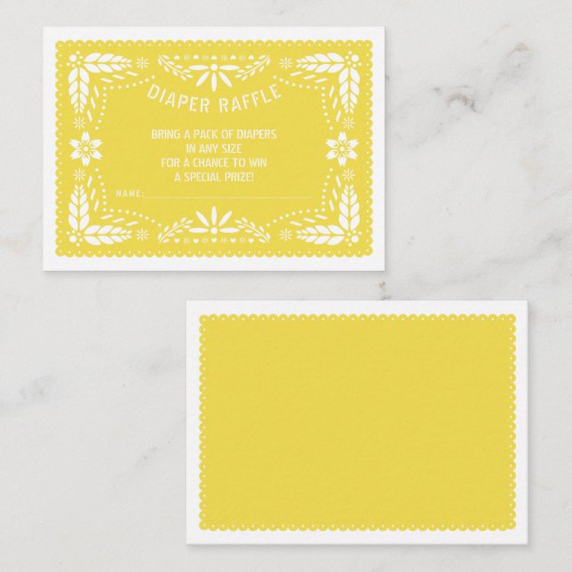 Yellow papel picado Baby Shower Diaper Raffle Enclosure Card (Front/Back)