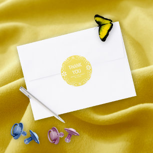 Yellow papel picado Thank You Baby Girl Shower Classic Round Sticker