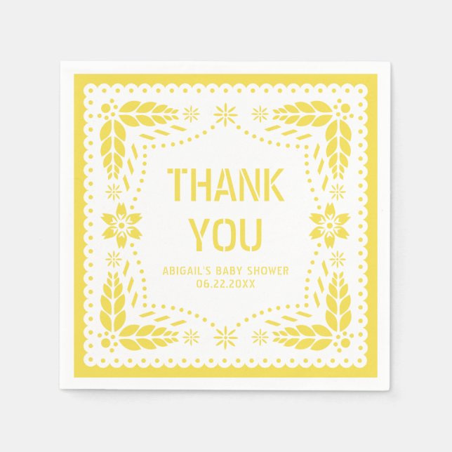 Yellow papel picado Thank You Baby Shower Napkin (Front)