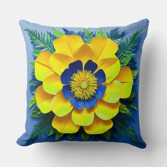 🌼 Yellow Paper Flower Room Decor Accent 🌼 Cushion (Front)