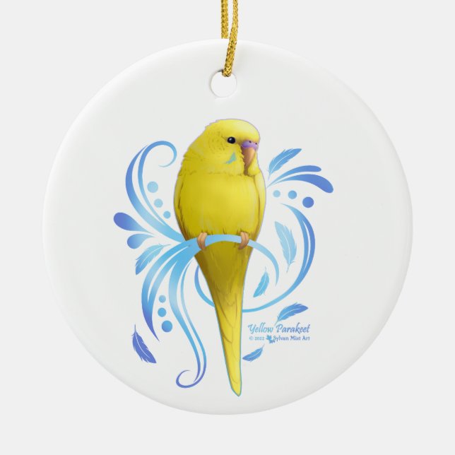 Yellow Parakeet Ceramic Ornament (Front)