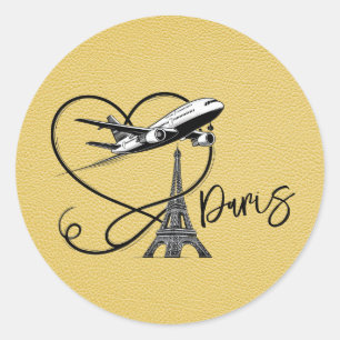 Yellow Paris Passport  Classic Round Sticker