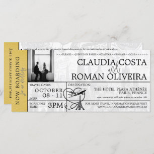Yellow Paris Wedding Boarding Pass Invitation