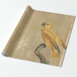 Yellow Parrot on Tan and Gold Wrapping Paper