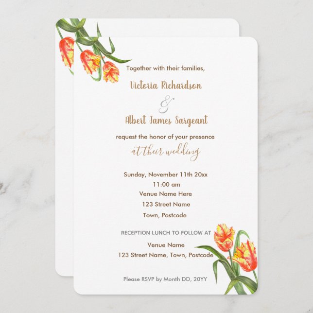 Yellow Parrot Tulips Floral Wedding Invitation (Front/Back)