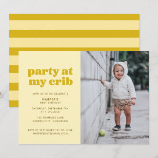 Yellow Party at My Crib 1st Birthday Party Invitation