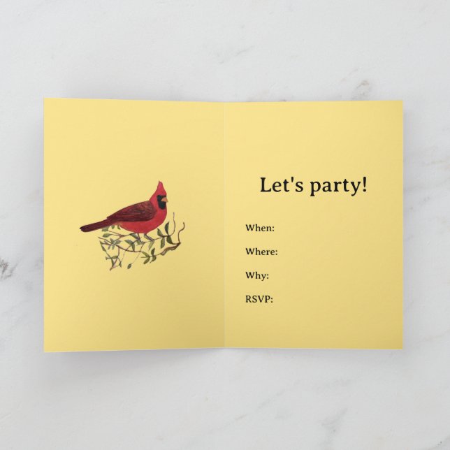 Yellow Party Invitation Red Cardinal Card (Inside)