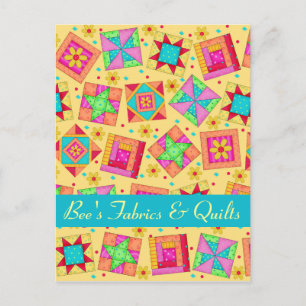 Yellow Patchwork Quilt Art Store Announcement Postcard