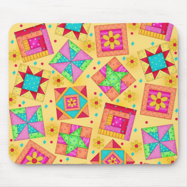 Yellow Patchwork Quilt Blocks Mousepad (Front)