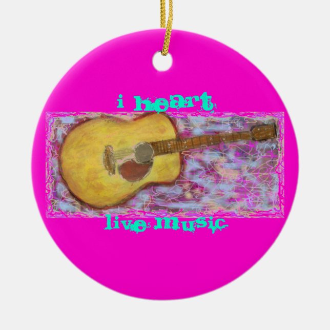 yellow patina acoustic guitar Live Music Ceramic Ornament (Front)