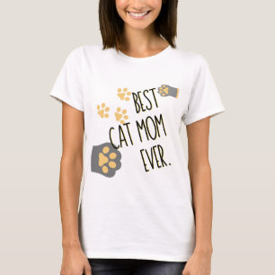 Yellow Paw Pattern Best Cat Mom Ever T-Shirt
