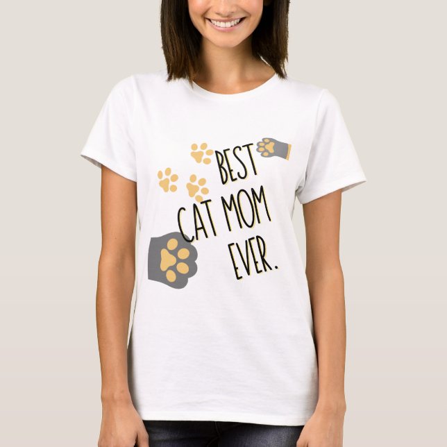 Yellow Paw Pattern Best Cat Mum Ever T-Shirt (Front)
