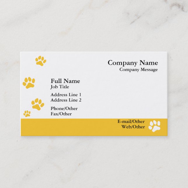 Yellow Paw Prints Business Card Template (Front)