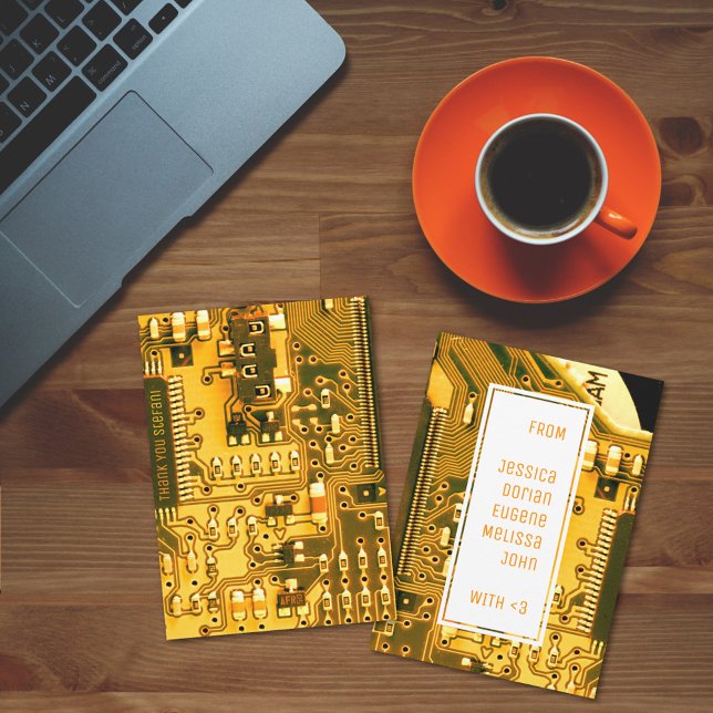 Yellow PCB board, electronic parts printed circuit Thank You Card (Creator Uploaded)