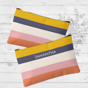 Yellow Peach Modern Colour Blocks Stripes Custom Accessory Pouch