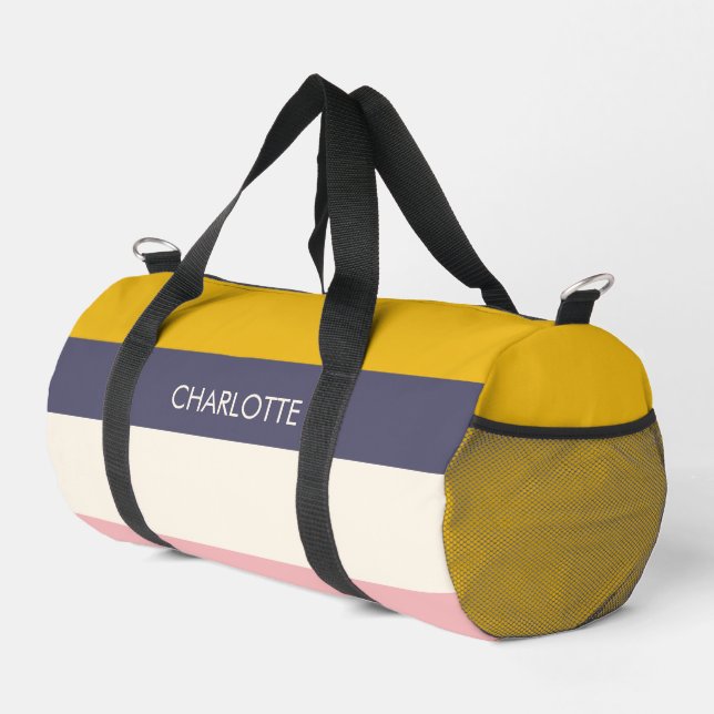Yellow Peach Modern Colour Blocks Stripes Custom  Duffle Bag (Right Corner)