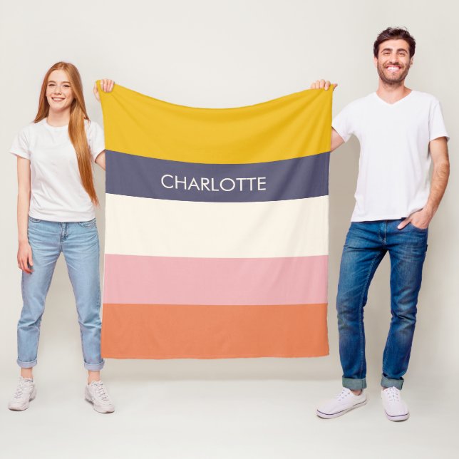 Yellow Peach Modern Colour Blocks Stripes Custom  Fleece Blanket (In Situ)