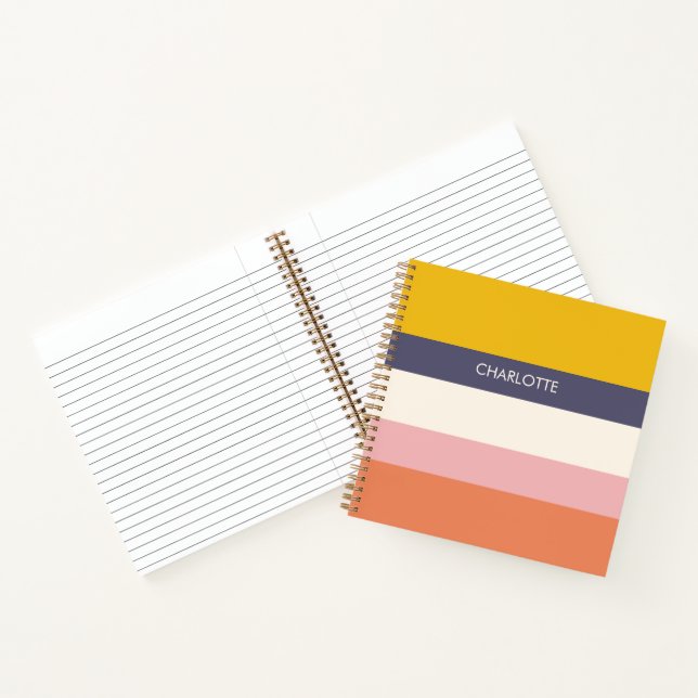 Yellow Peach Modern Colour Blocks Stripes Custom  Notebook (Inside)