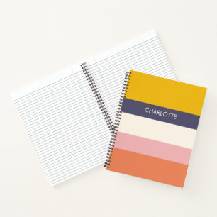 Yellow Peach Modern Colour Blocks Stripes Custom Notebook