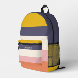 Yellow Peach Modern Colour Blocks Stripes Custom Printed Backpack