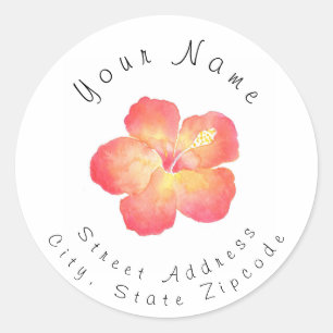 'Yellow Peach Pink Watercolor Hibiscus' Label