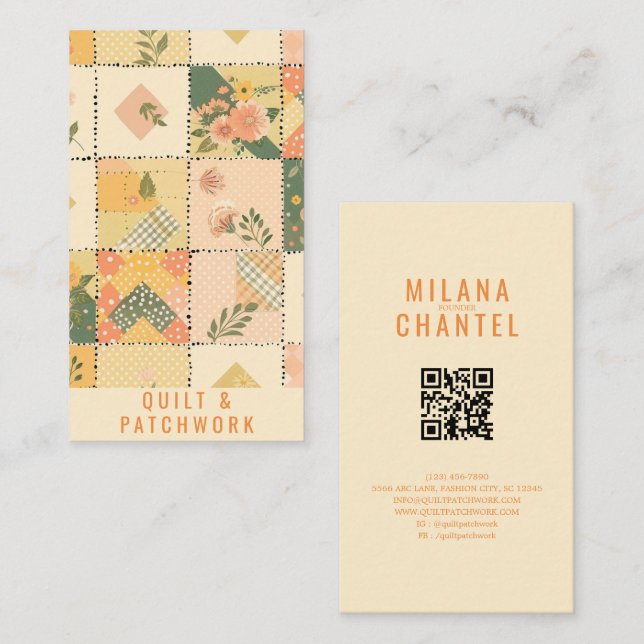 Yellow Peach Quilt Patchwork Handmade Clothing  Business Card (Front/Back)