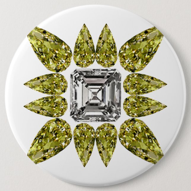 Yellow Pear Diamond 6 Cm Round Badge (Front)