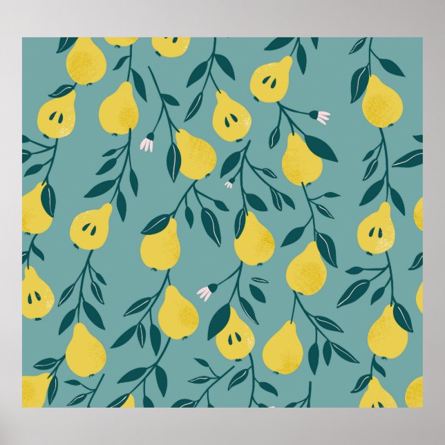 Yellow Pear Fruit: Vintage Background Poster (Front)
