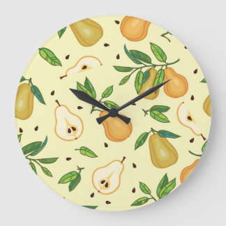 Yellow Pear Fruits: Vintage Illustration. Large Clock