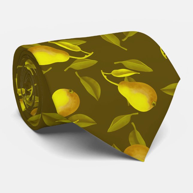 Yellow pear on dark green background   tie (Rolled)