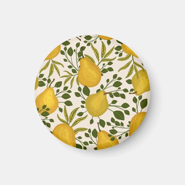 Yellow Pears Leaves White Background Magnet (Front)