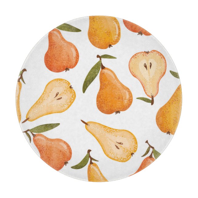 Yellow Pears: Seamless White Background. Cutting Board (Front)