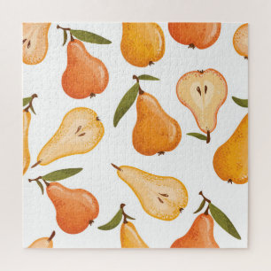 Yellow Pears: Seamless White Background. Jigsaw Puzzle