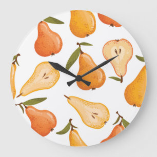 Yellow Pears: Seamless White Background. Large Clock
