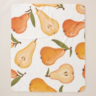 Yellow Pears: Seamless White Background. Sherpa Blanket