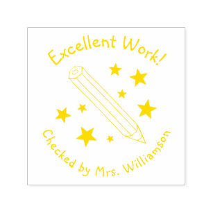 Yellow Pencil & Stars Excellent Work Teacher Self-inking Stamp