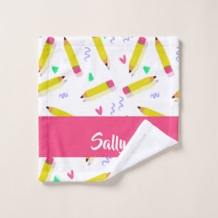 Yellow pencils and scrabbles on white wash cloth